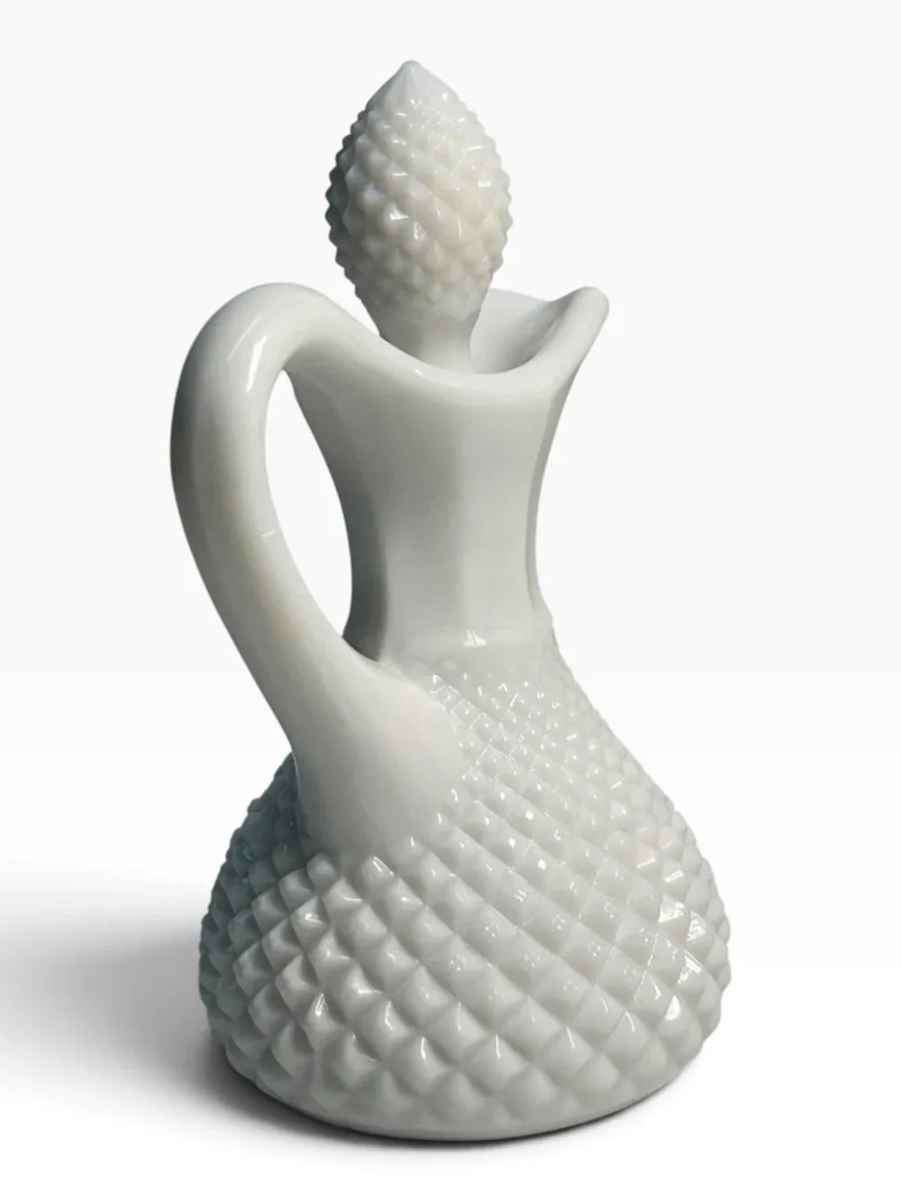 Vintage Antique White Milk Glass Lidded Pitcher Creamer Hobnail Rough Pontil 4.5